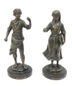 Pair of bronzed metal figures after Ernest Rancoulet (19th century), titled Apprenti, modelled as