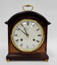 20th century Comitti (London) mahogany-cased mantel clock of arched rectangular form, the white dial