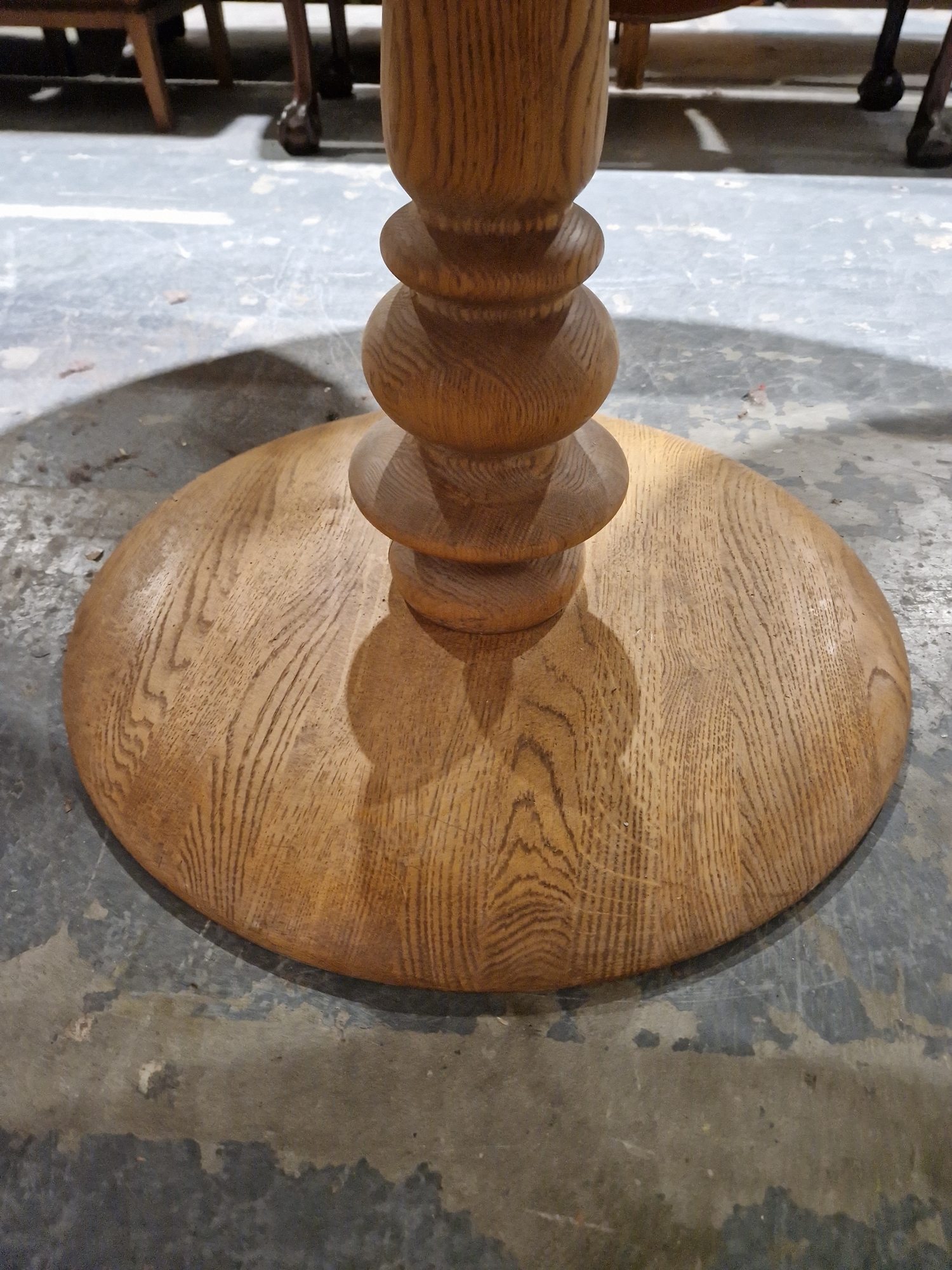 Light oak dining table of circular form, with turned column and circular foot, 73cm high x 121cm - Image 13 of 15
