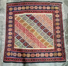 Serabend kilim, woven with triangular and lozenge-shaped medallions within geometric borders in