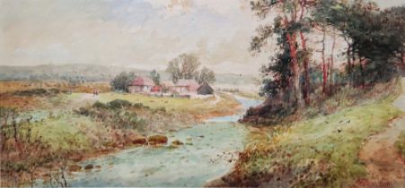 Arthur Reginald Willett (British 1868-1951) Watercolour Hamlet in River landscape, signed lower