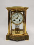 Late 19th century French gilt metal and onyx mounted regulator mantel clock, white enamel dial