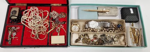 Quantity costume jewellery, watches, seedpearl set cross (2 boxes)