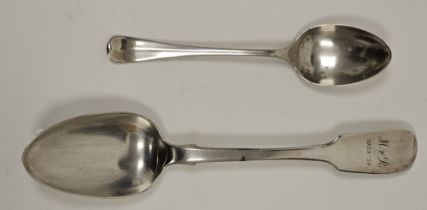 Victorian silver tablespoon, hallmarked London 1861 by RB and an early 20th century silver teaspoon,