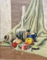 Sylvia Ramsay (20th century) Oil on board Still life with candle in bottle, signed and dated 1961