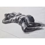 Sara Russell (21st century) Charcoal on paper 'Reclining Nude', signed and dated '05 lower right,