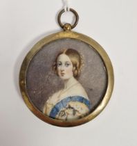 19th century portrait miniature after Franz Xavier Winterhalter, of young Queen Victoria,
