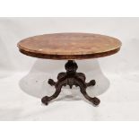 Late 19th century walnut loo table of oval form, raised on four cabriole legs connected to a central