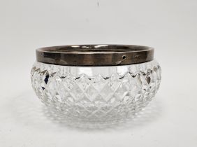 Early 20th century silver-mounted cut glass fruit bowl of circular form, the silver rim hallmarked