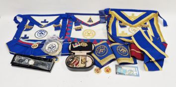 Collection of masonic regalia including a Mount Royal Corps commemorative watch, boxed, assorted