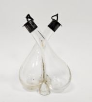 George V silver-mounted glass oil and vinegar pourer, 12cm high, hallmarked Birmingham 1927 by Hukin