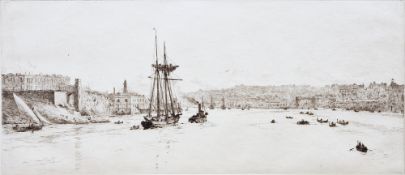 After William Lionel Wyllie (1851-1931) Drypoint etching 'Valetta Harbour, Malta', signed in
