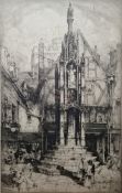 After Hedley Hilton Drypoint etching The High Cross, Winchester, signed in pencil lower left, framed