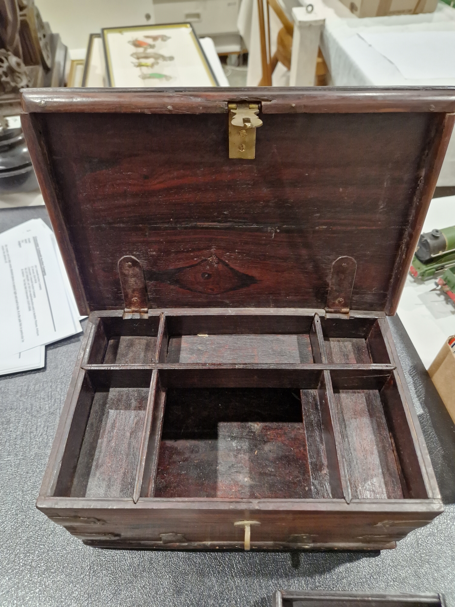 Victorian rosewood and brass-mounted toilet box, the interior fitted with compartmentalised trays - Image 19 of 19