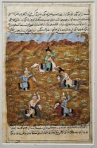 Three Indian miniature paintings, gouache on paper, two depicting a battle scene and another with