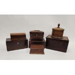 Collection of Victorian boxes including a rosewood sarcophagus-shaped tea caddy and two liners, a