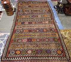 Early 20th century Persian Kilim, woven with geometric bands within black and white wave pattern and