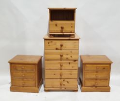 Modern pine chest of five short drawers, 97cm high x 60cm wide x 45cm deep, a pair of veneered