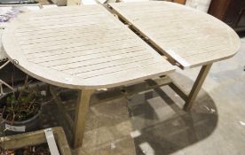 D-end teak extending garden table, 180cm long x 100cm wide x 77cm high (closed), a painted metal