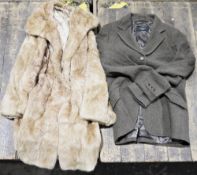 Costume, textiles and linen to include a weekend Max Mara tweed jacket, a fur coat and assorted