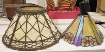 Vintage glass and brass lattice lampshade and a Tiffany-style ceiling light (2)
