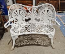 White painted metal two-seater garden bench, 101cm wide