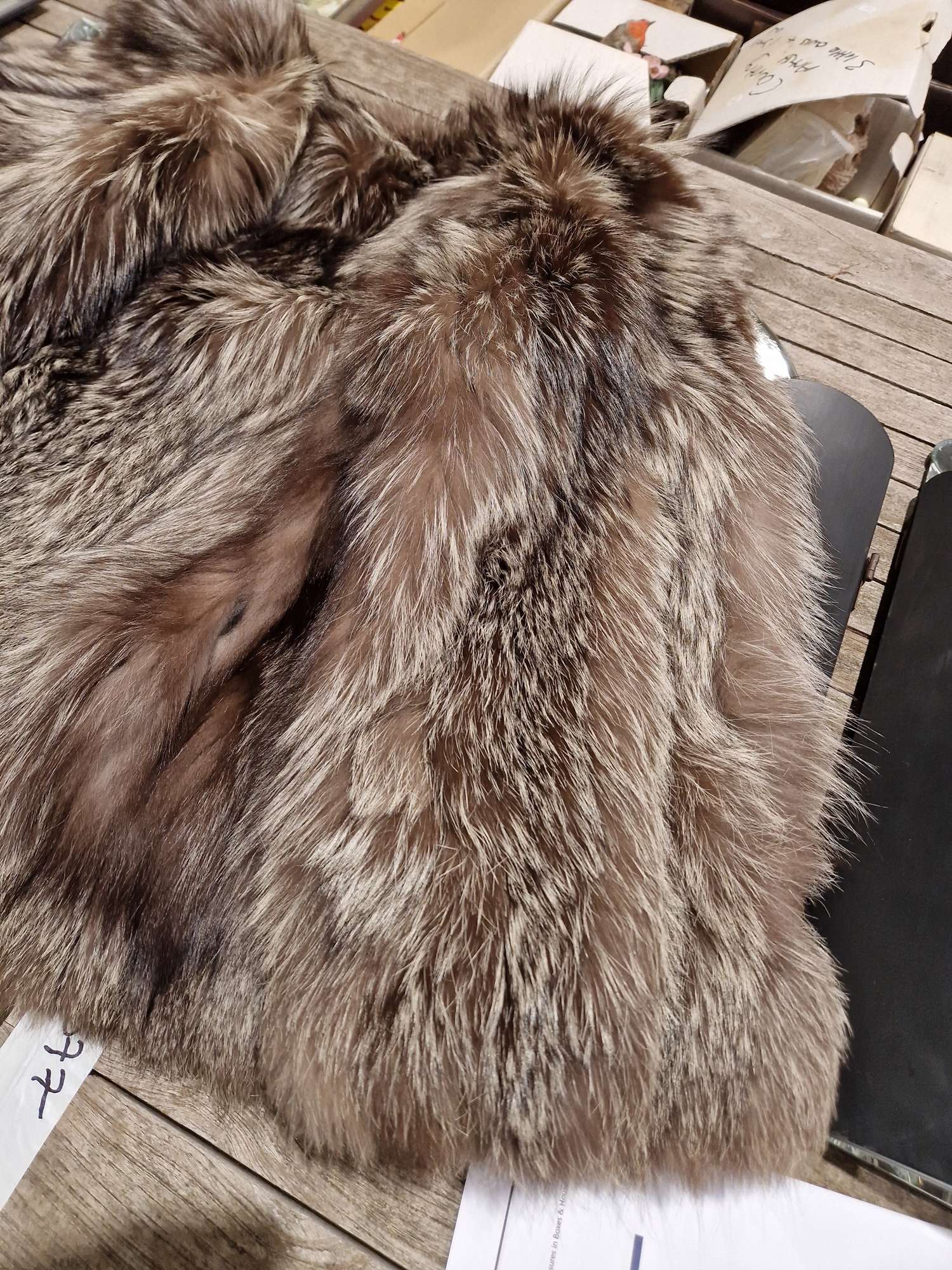 A vintage silver fox fur jacket , labelled Jacques Vancouver Canada, a blue/grey sheepskin coat - Image 16 of 16