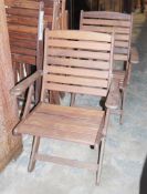Six folding teak garden chairs viz:- 4+2 carvers by 'Clarecraft' (6)