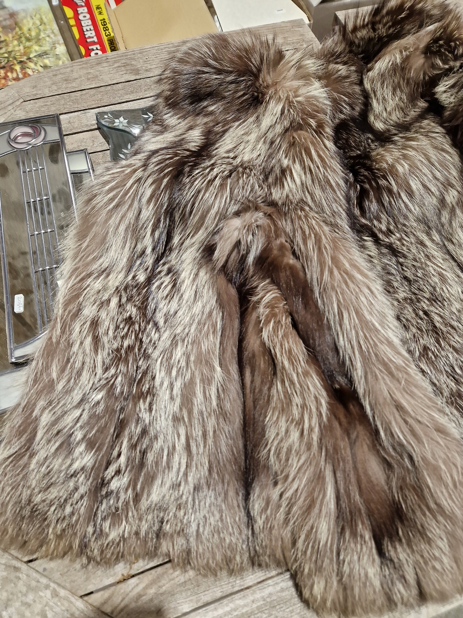A vintage silver fox fur jacket , labelled Jacques Vancouver Canada, a blue/grey sheepskin coat - Image 14 of 16