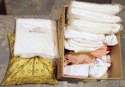 Assorted textiles and linen to include packaged towels, assorted linen some bearing floral or
