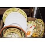 Assorted ceramics and glass to include a Portuguese part dinner service comprising dinner plates,