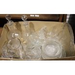 Quantity of glasswares to include cut and moulded glass decanters, dessert bowls, serving dishes,