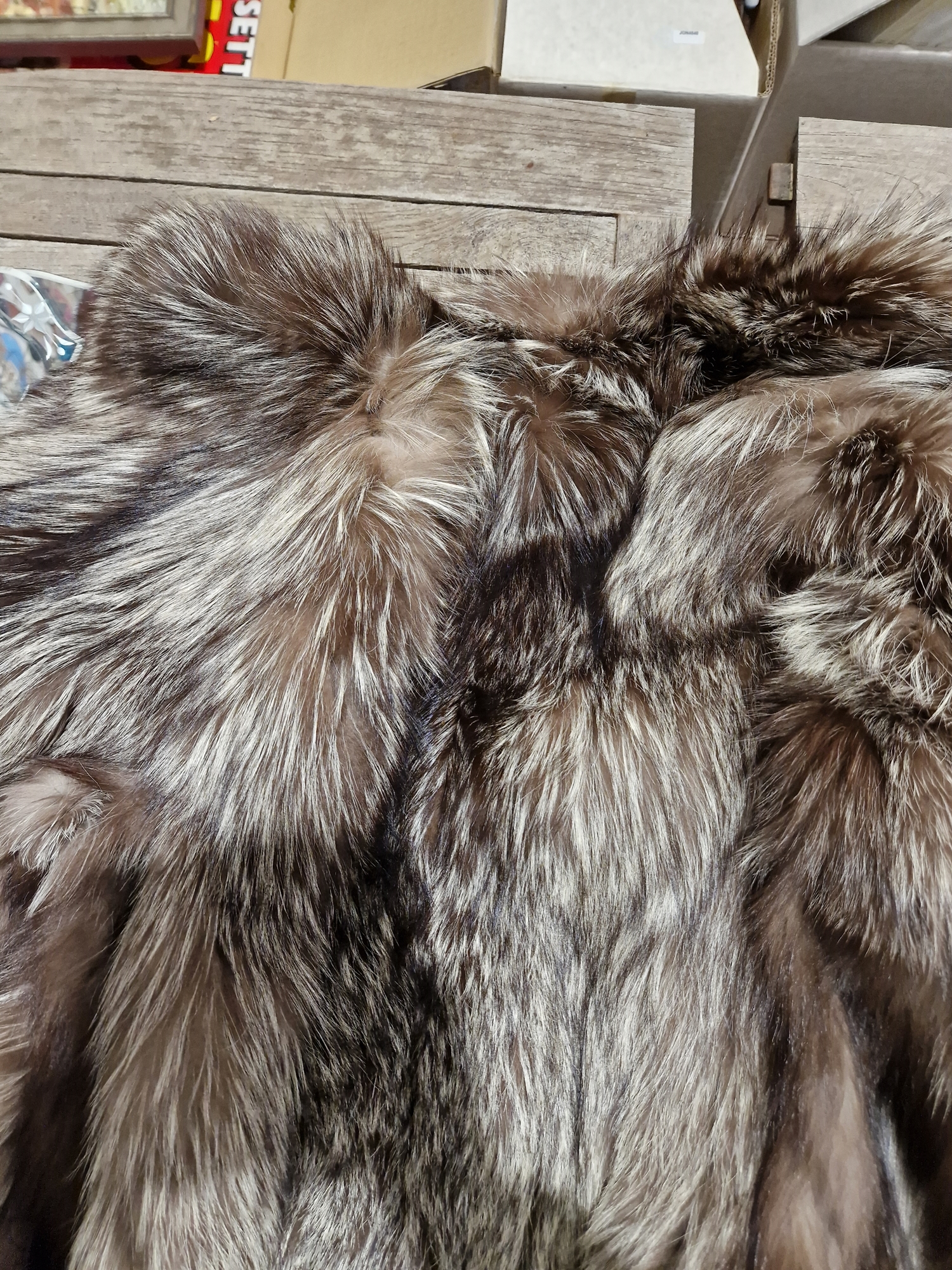 A vintage silver fox fur jacket , labelled Jacques Vancouver Canada, a blue/grey sheepskin coat - Image 13 of 16