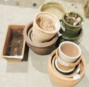 Quantity of terracotta garden pots, a terracotta garden trough and ceramic garden pots (15)