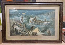 Colour prints 'Saved from the wreck '-  a visual interpretation possibly of Grace Darling's Rescue