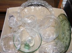 Assorted cut and moulded glass and other items to include a moulded glass serving dish with