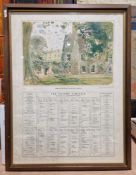 "The Oxford Almanac" for the year of our Lord God 1974, framed with a print by John Ward RA of