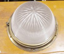 Early 20th century domed ceiling light with brass housing and moulded glass dome  Condition Report