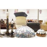 Two Tiffany-style lampshades, a Loxton Lighting Art Nouveau-style lamp and another similar (4)