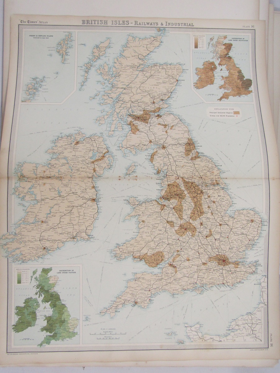 The Times Survey Atlas of the World, JG Bartholomew, 1922, two volumes (poor condition). Quantity - Image 9 of 11