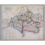 Coloured map of Dorsetshire by J. & C. Walker, listing polling places and places of foxhound