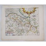 Christopher Saxton (1540- 1610) & William Kip (1588-1635), a hand coloured engraved map of Flint,