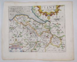 Christopher Saxton (1540- 1610) & William Kip (1588-1635), a hand coloured engraved map of Flint,