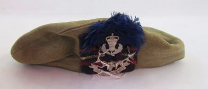 Queen's Own Highlanders Tam O'Shanter and Glengarry with white metal cap badges, officer's mess