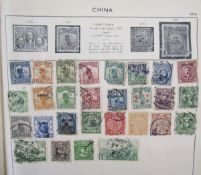 Old Triumph stamp album, 9th edition, of GB & world stamps mostly QV - KGVI used with some mint.