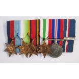 WWII medal group, comprising 1939-45 star, Atlantic star, Burma star, Italy star, war medal and a