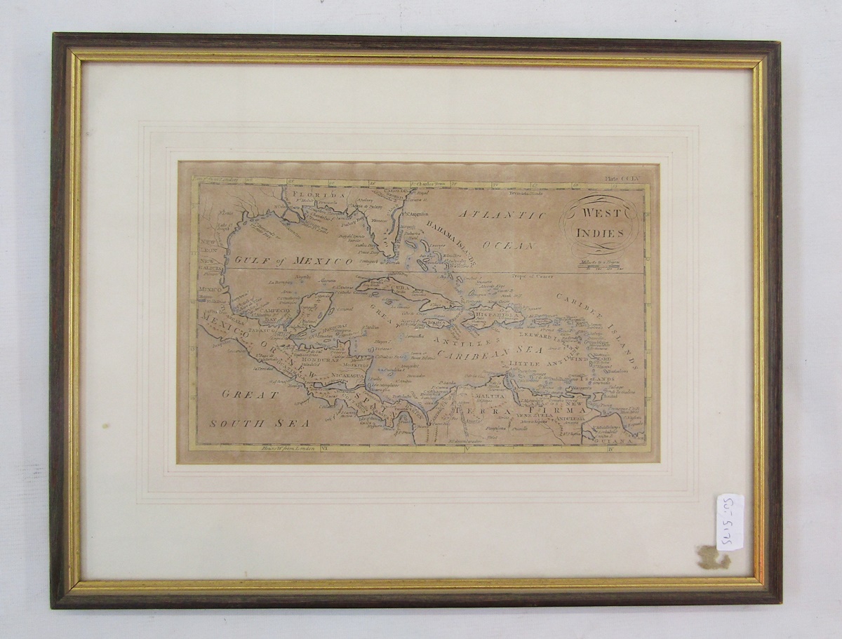 Partially hand coloured map of The West Indies, plate CCLV, inscribed 'Encyclopeadie Brittanica