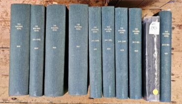 Bound copies of The Building News, 1850 through to 1930's, various bindings and a box of folders