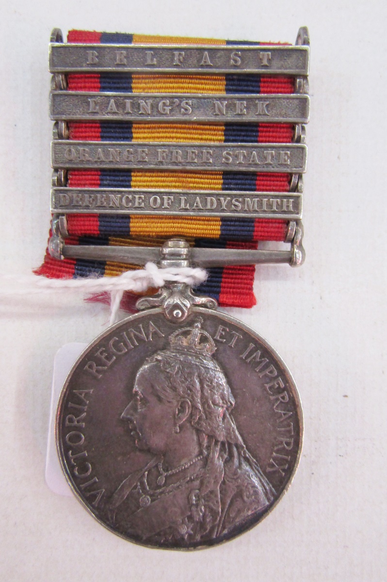 Queens South Africa medal with Belfast, Laing's Nek, Orange Free State and Defence of Ladysmith - Image 5 of 20