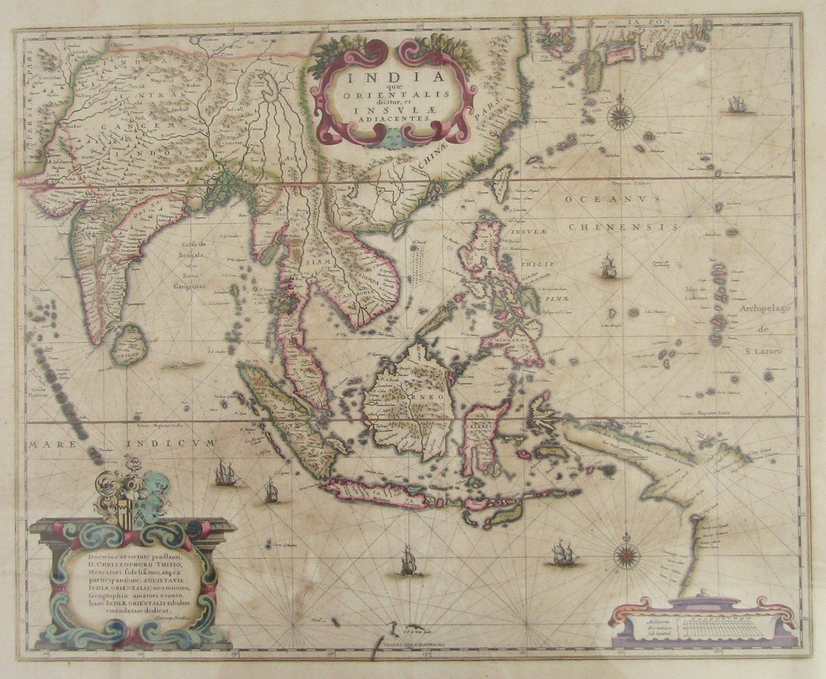 Map - Henricus Hondius (1597-1651), hand-coloured map - ‘India quae Orientalis dicitur et Insulae - Image 6 of 6